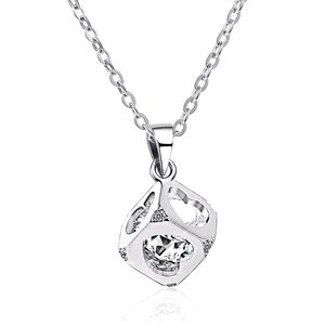 SWAROVSKI® CRYSTAL 6IX SIDED LOVE CUBE WHITE RHODIUM SILVER NECKLACE